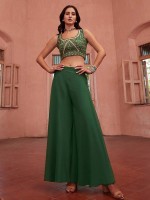 Green Pure Georgette Readymade Sharara Choli